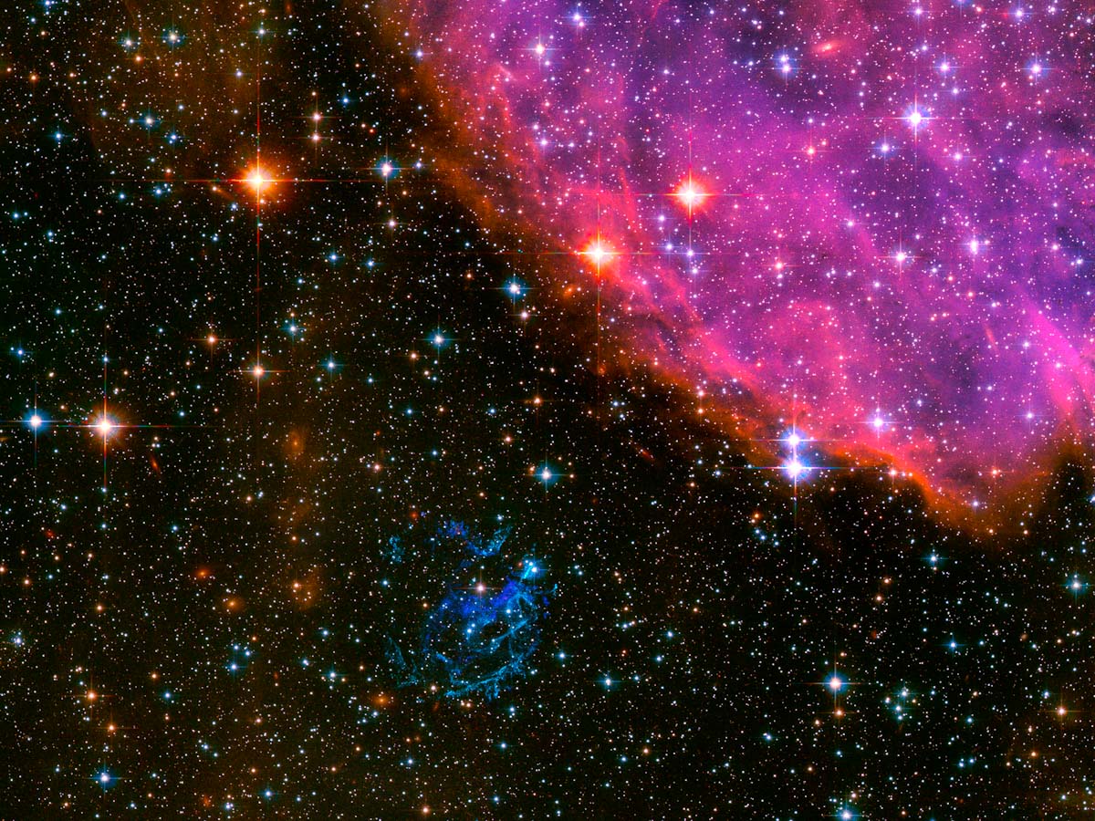 Visão distante do Hubble de uma remanescente de supernova