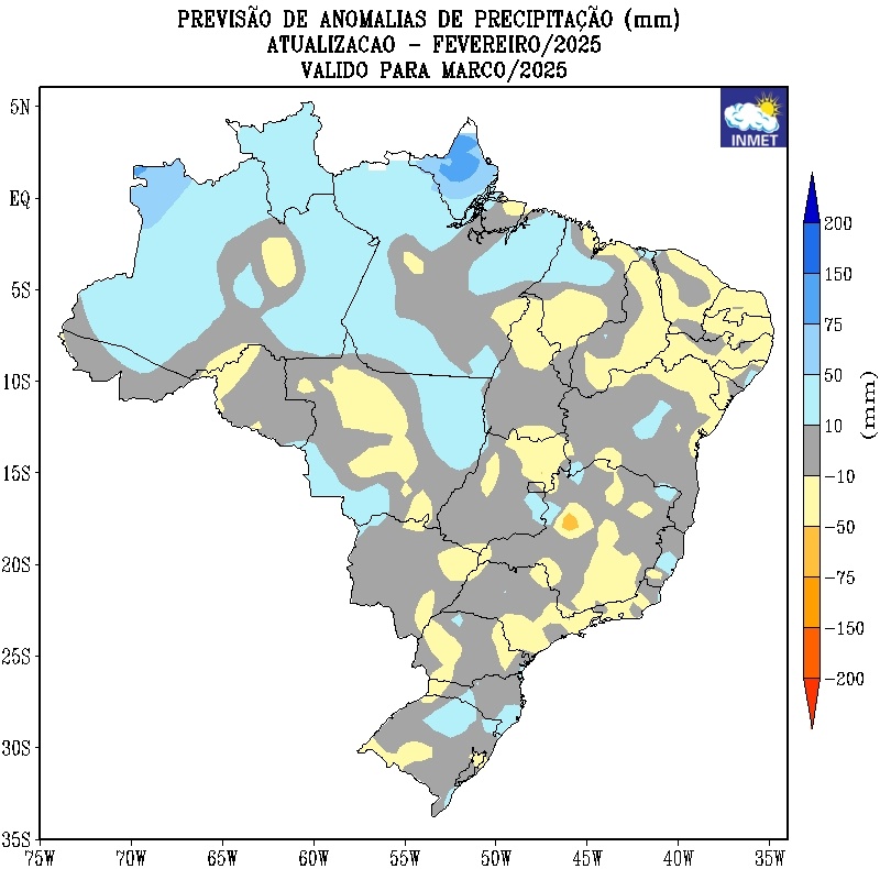 Como fica o clima no Brasil em março: previsão indica chuvas no Norte, Centro-Oeste e Sul; Norte deve registrar chuvas entre a média climatológica e acima da média, com volumes que podem ultrapassar 300 mm