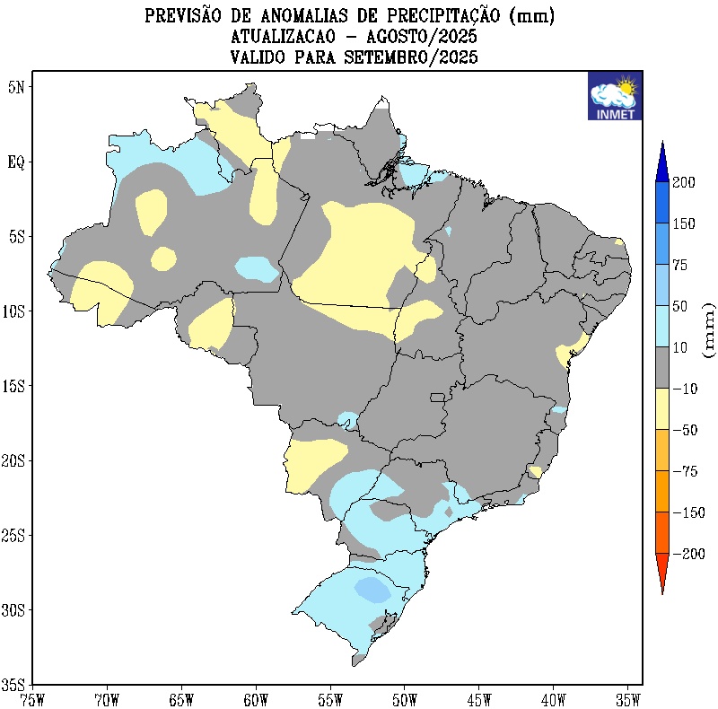 Inmet prevê chuvas próximas da média em setembro: instituto projeta chuvas regulares em grande parte do país, com exceções no Sul e no Norte; temperaturas tendem a ficar acima da média