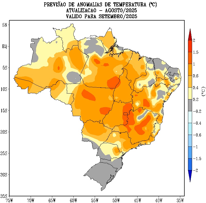 Inmet prevê chuvas próximas da média em setembro: instituto projeta chuvas regulares em grande parte do país, com exceções no Sul e no Norte; temperaturas tendem a ficar acima da média